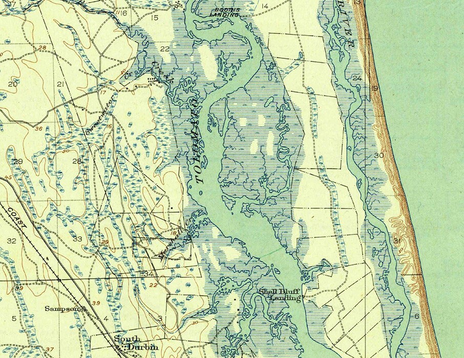 1918 Topo Map of Palm Valley Florida Quadrangle Ponte Vedra Beach