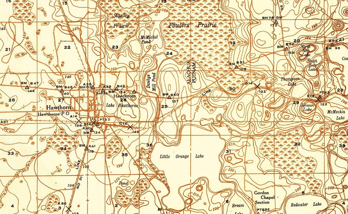 1938 Topo Map of Hawthorn Florida Quadrangle
