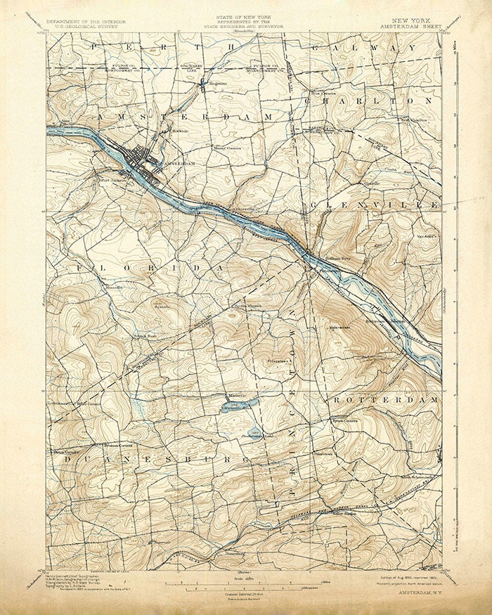 1895 Topo Map of Amsterdam New York Quadrangle