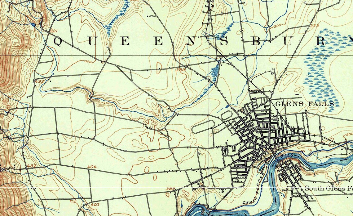 1895 Topo Map of Glen Falls New York Quadrangle