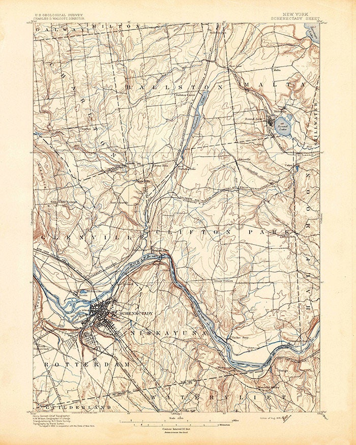 1895 Topo Map of Schenectady New York Quadrangle