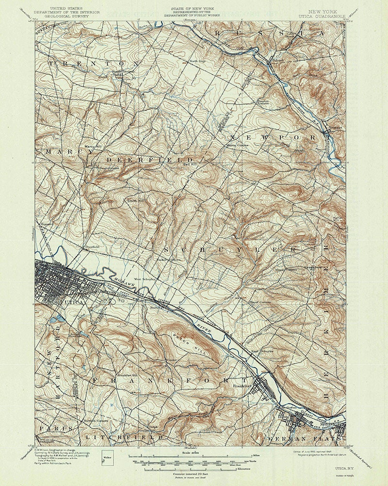 1900 Topo Map of Utica New York Quadrangle