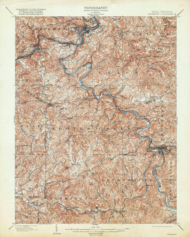 1902 Topo Map of Fairmont West Virginia Quadrangle