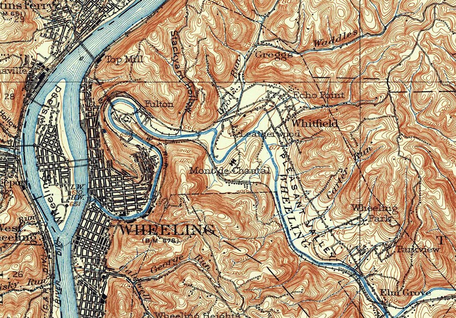 1902 Topo Map of Wheeling West Virginia Quadrangle