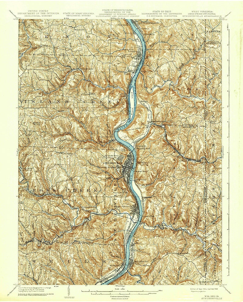 1904 Topo Map of Steubenville West Virginia Quadrangle Steubenville Ohio