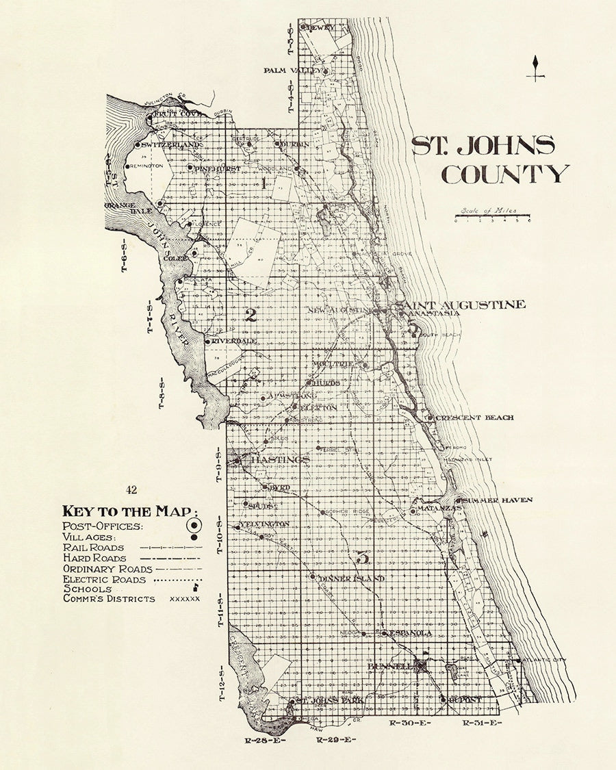 1914 Map of Saint Johns County Florida Saint Augustine