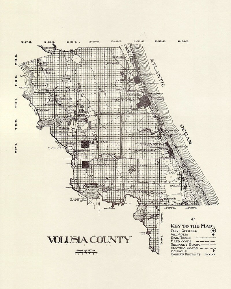 1914 Map of Volusia County Florida Daytona