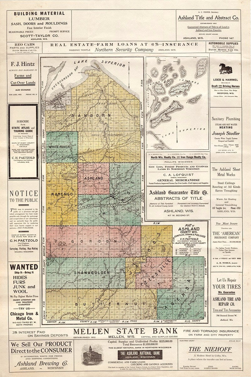 1917 Farm Line Map of Ashland County Wisconsin