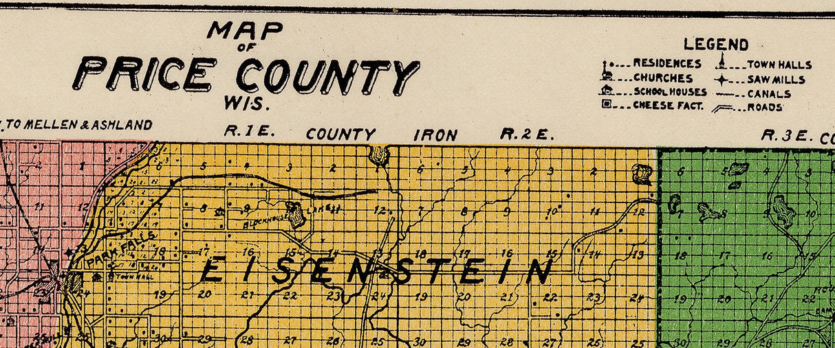 1917 Farm Line Map of Price County Wisconsin