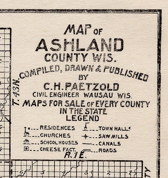 1917 Map of Ashland County Wisconsin Highway System