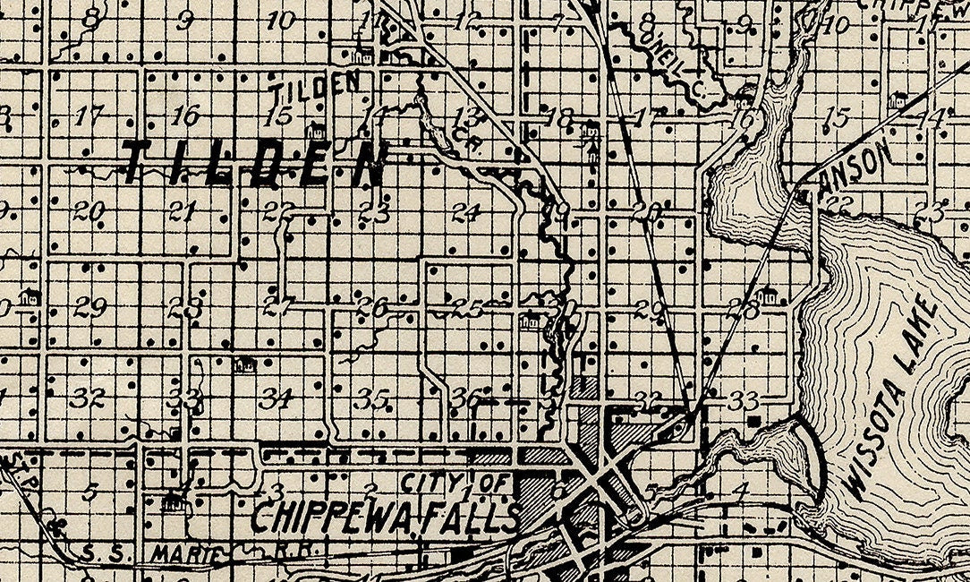 1918 Farm Line Map of Chippewa County Wisconsin