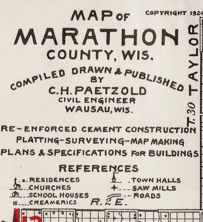 1924 Farm Line Map of Marathon County Wisconsin