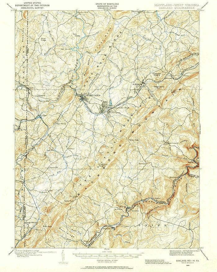 1899 Topo Map of Oakland Maryland Quadrangle Deep Creak Lake