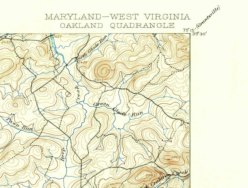 1899 Topo Map of Oakland Maryland Quadrangle Deep Creak Lake