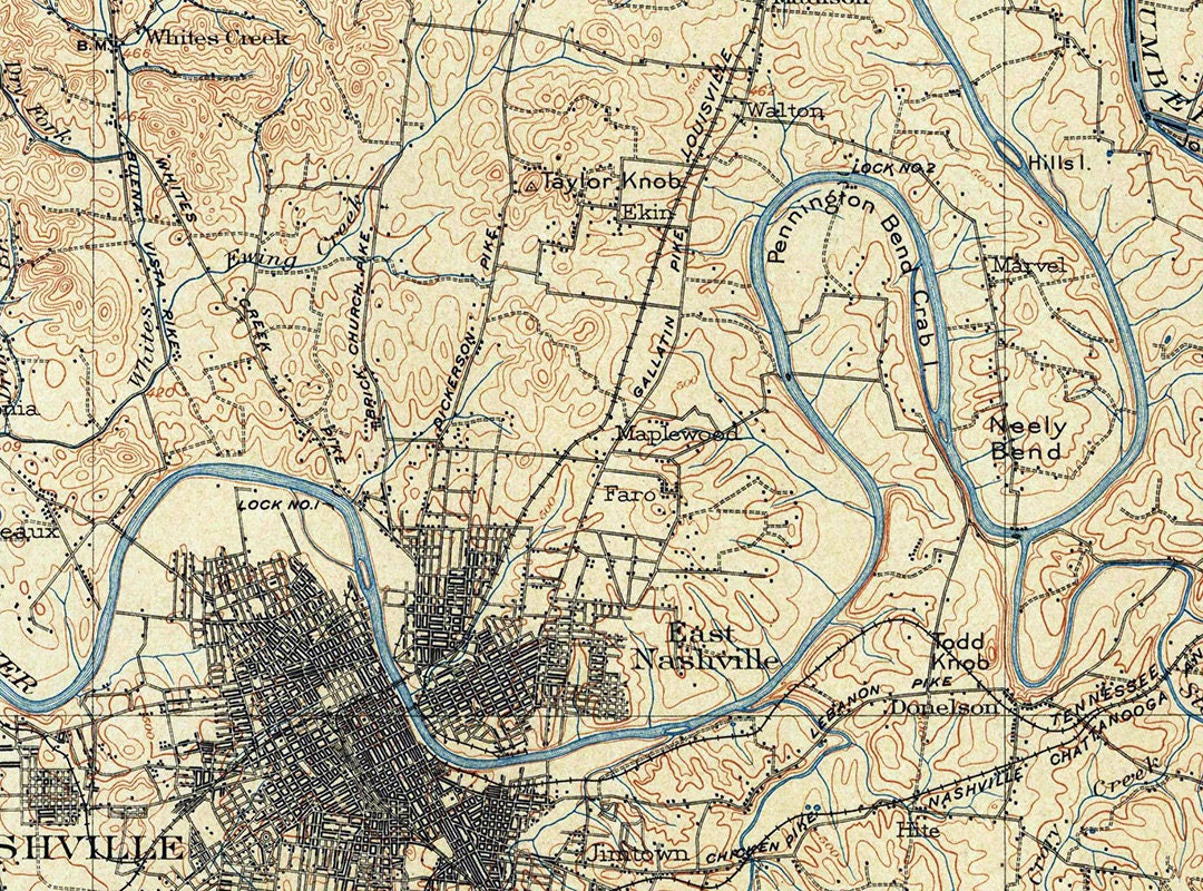 1903 Topo Map of Nashville Tennessee Quadrangle