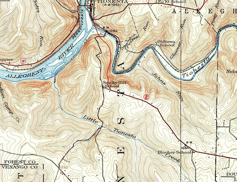 1922 Topo Map of Tionesta Pennsylvania Quadrangle