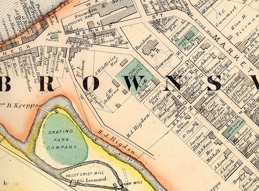 1872 Map of Brownsville Fayette County PA