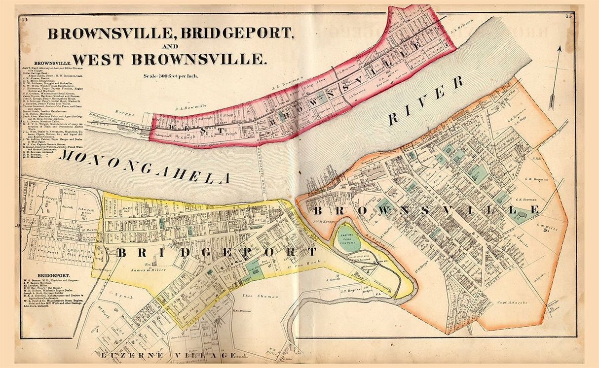 1872 Map of Brownsville Fayette County PA