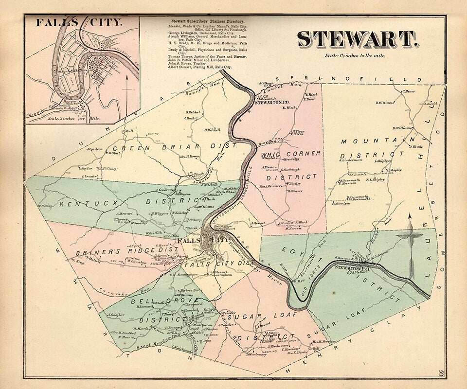 1872 Map of Falls City Township Fayette County PA Ohiopile