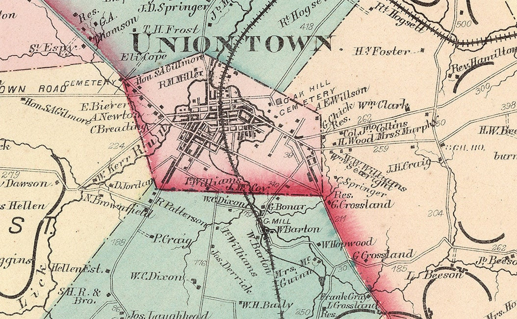 1872 Map of North and South Union Township Fayette County PA