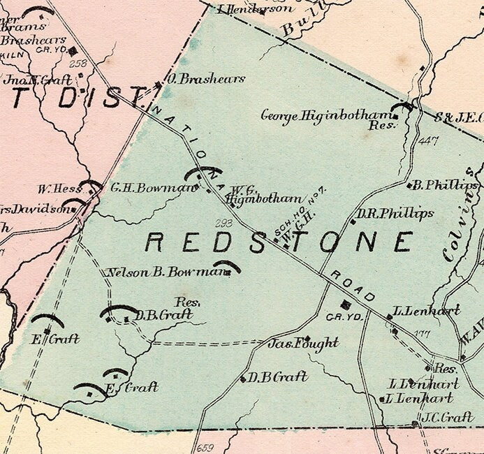 1872 Map of Red Stone Township Fayette County PA