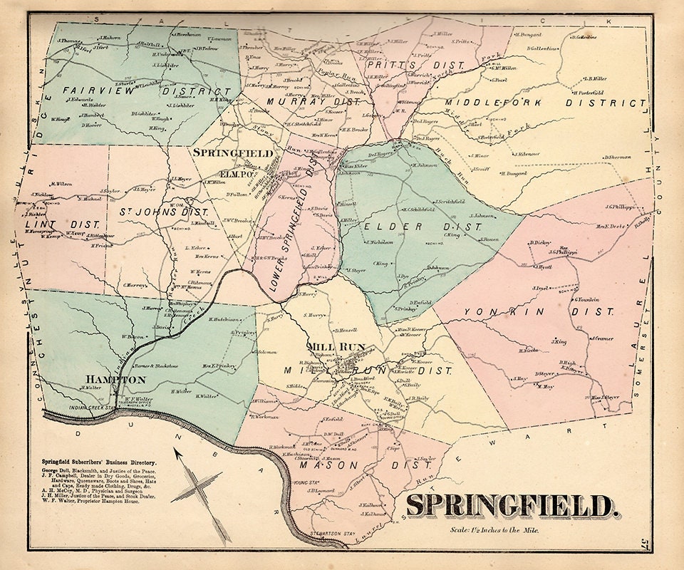 1872 Map of Springfield Township Fayette County PA