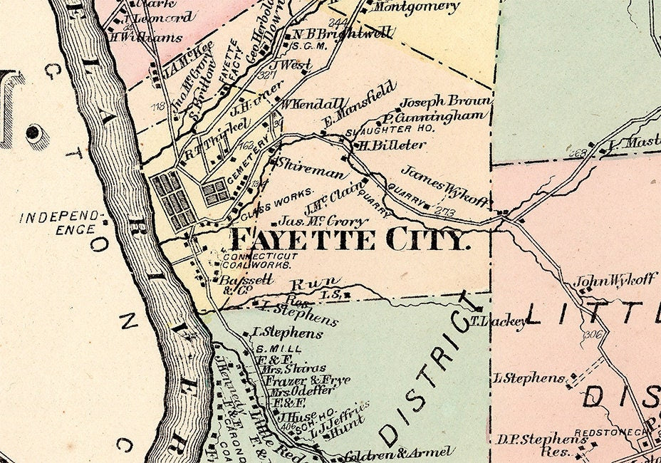 1872 Map of Washington Township Fayette County PA Fayette City