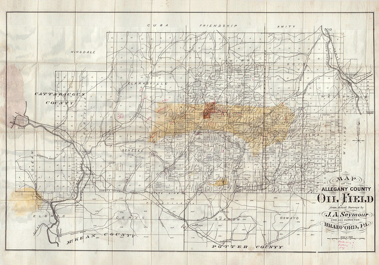 1870 Map of The Allegany County New York Oil Field