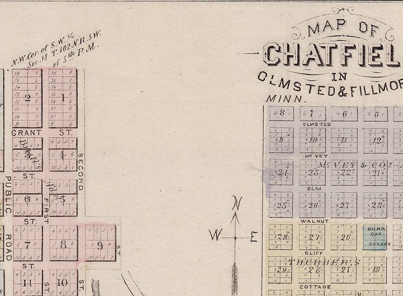 1874 Map of Caledonia & Chatfield Minnesota