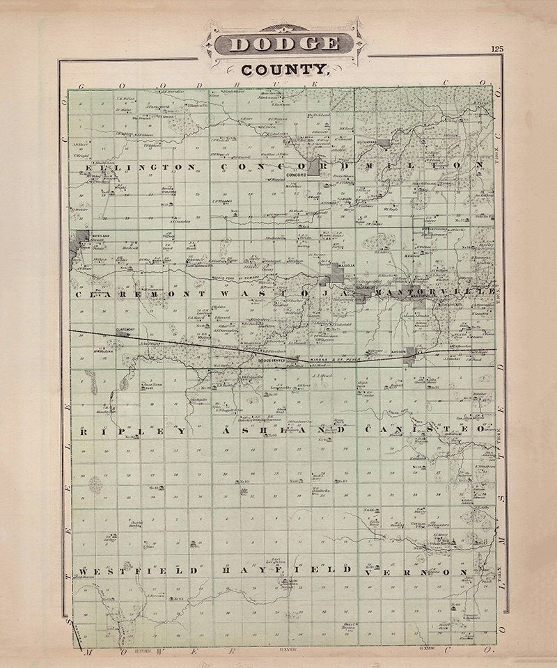 1874 Map of Dodge County Minnesota