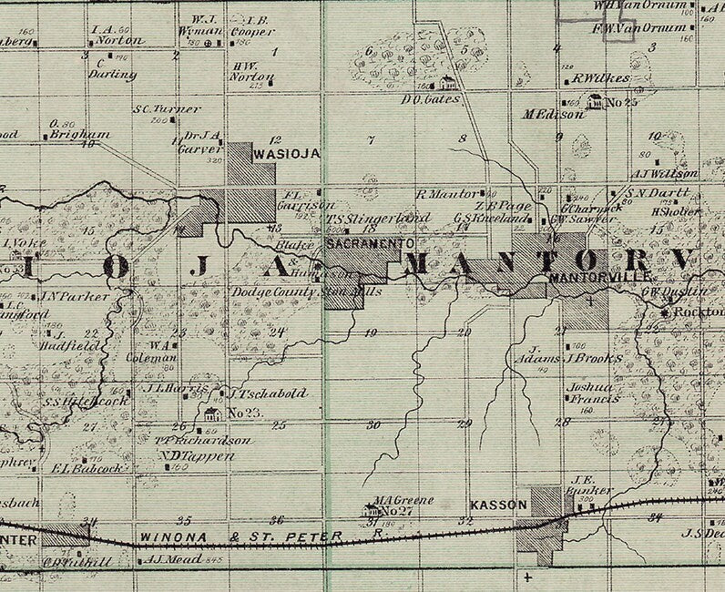 1874 Map of Dodge County Minnesota