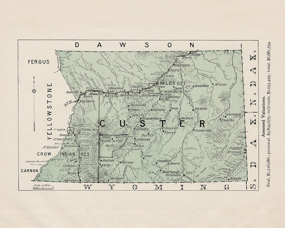 1900 Map of Custer County Montana