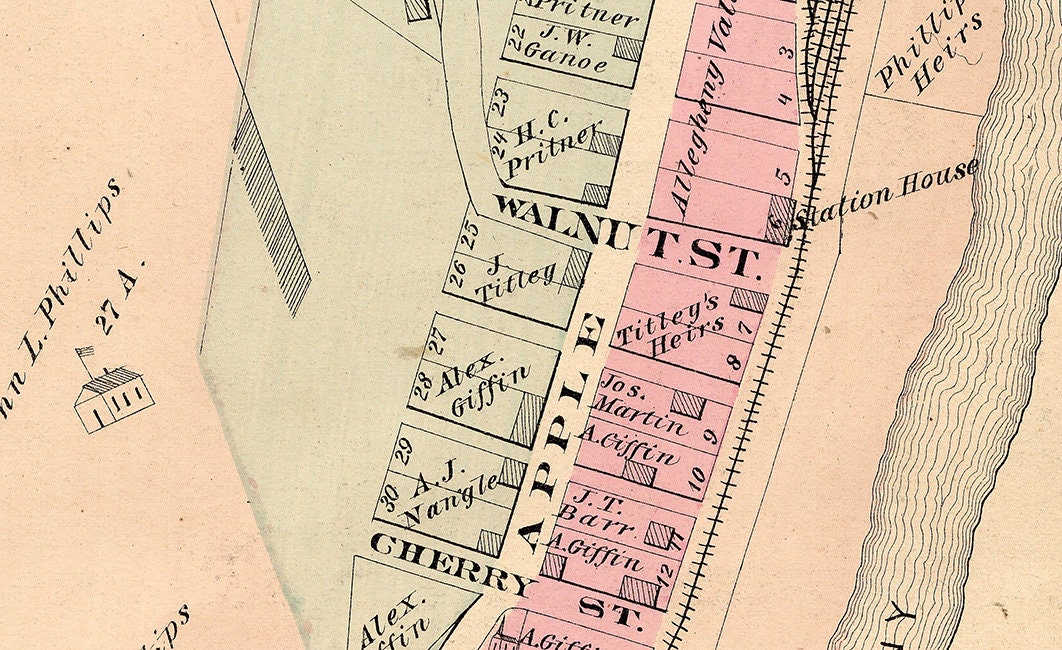 1877 Map of Fryburg & Phillipsburg Clarion County PA