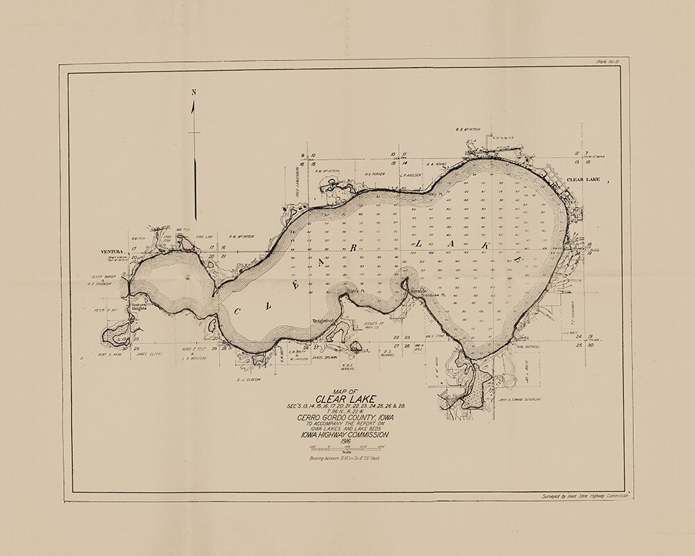 1916 Map of Clear Lake Cerro Gordo County Iowa