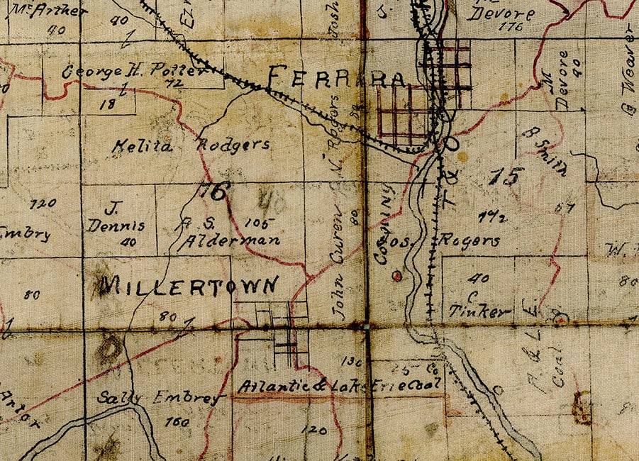 1890s Hand Drawn Map of Perry County Ohio Oil Fields Monroe