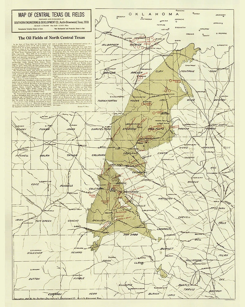 1918 Map of Central Texas Oil Fields