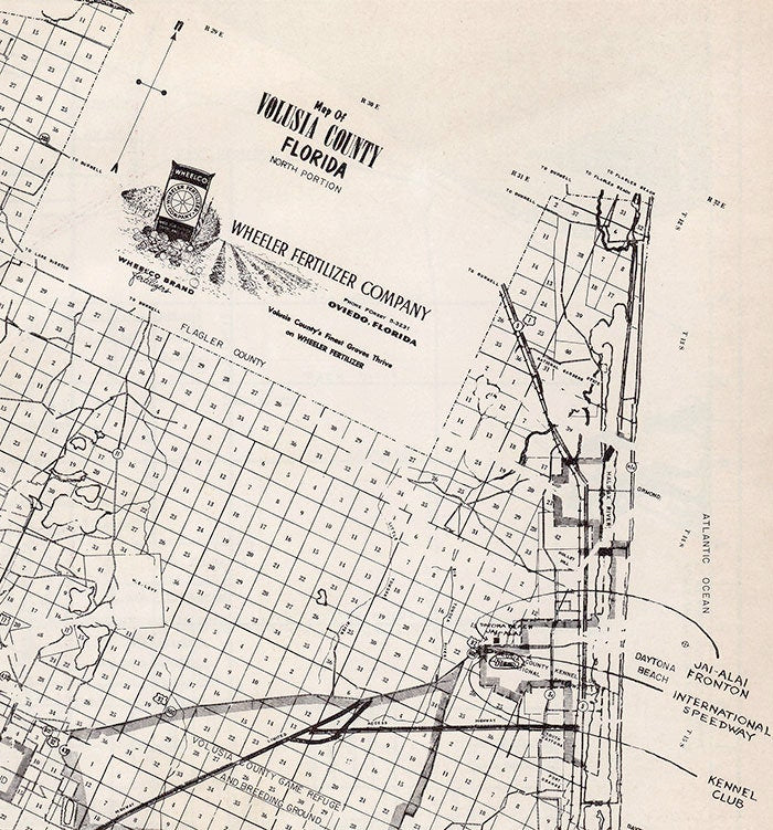 1950s Map of Volusia County Florida