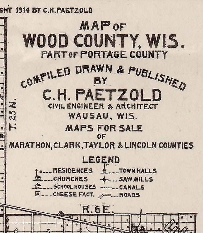 1914 Farm Line Map of Wood County Wisconsin