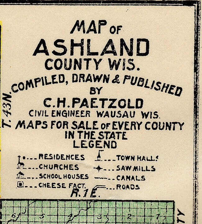 1917 Farm Line Map of Ashland County Wisconsin Smaller Version