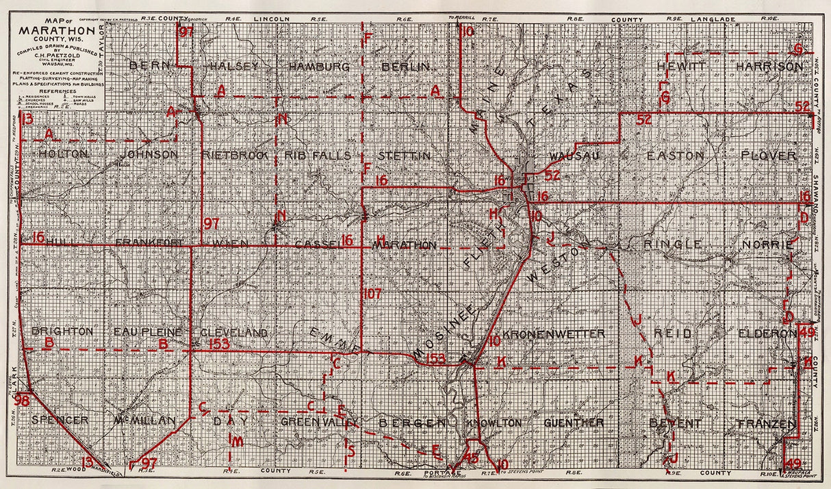 1924 Farm Line Map of Marathon County Wisconsin