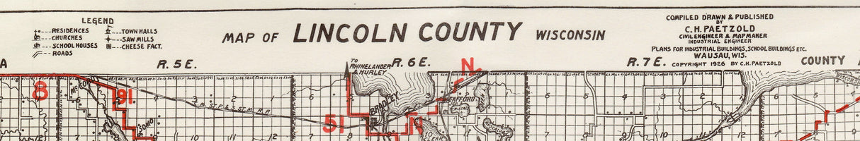 1926 Farm Line Map of Lincoln County Wisconsin