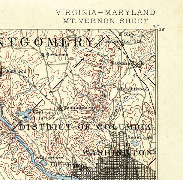 1890 Topo Map of Mount Vernon Virginia Quadrangle