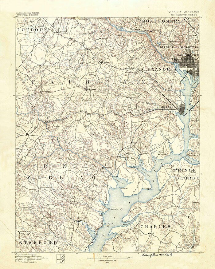 1890 Topo Map of Mount Vernon Virginia Quadrangle