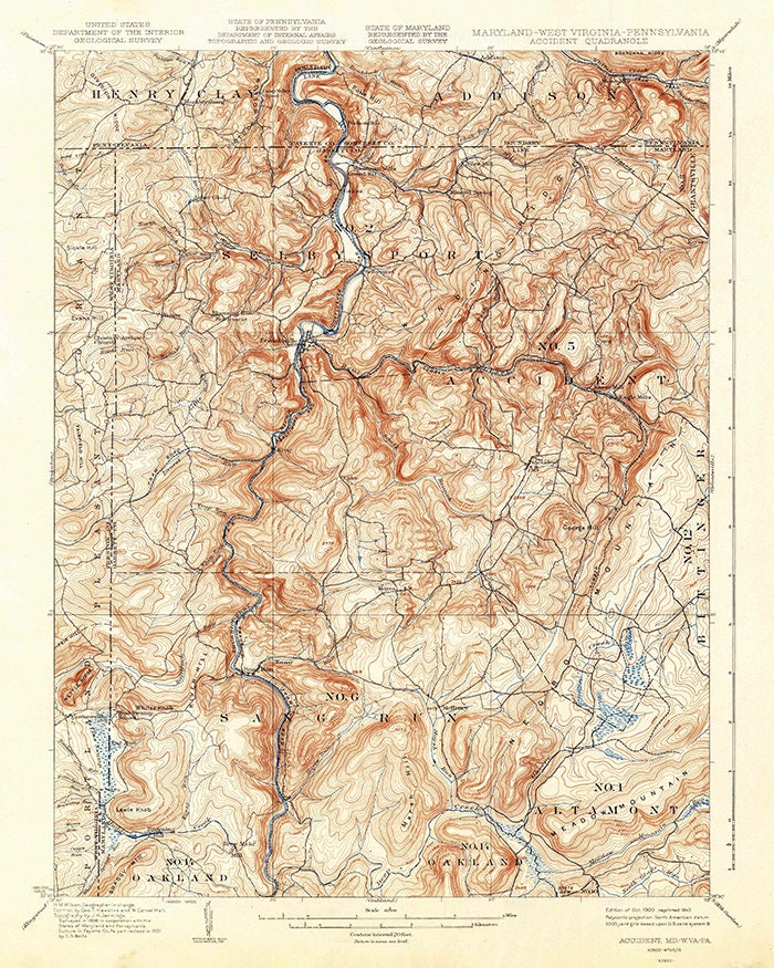 1900 Topo Map of Accident Maryland Quadrangle Deep Creek Lake