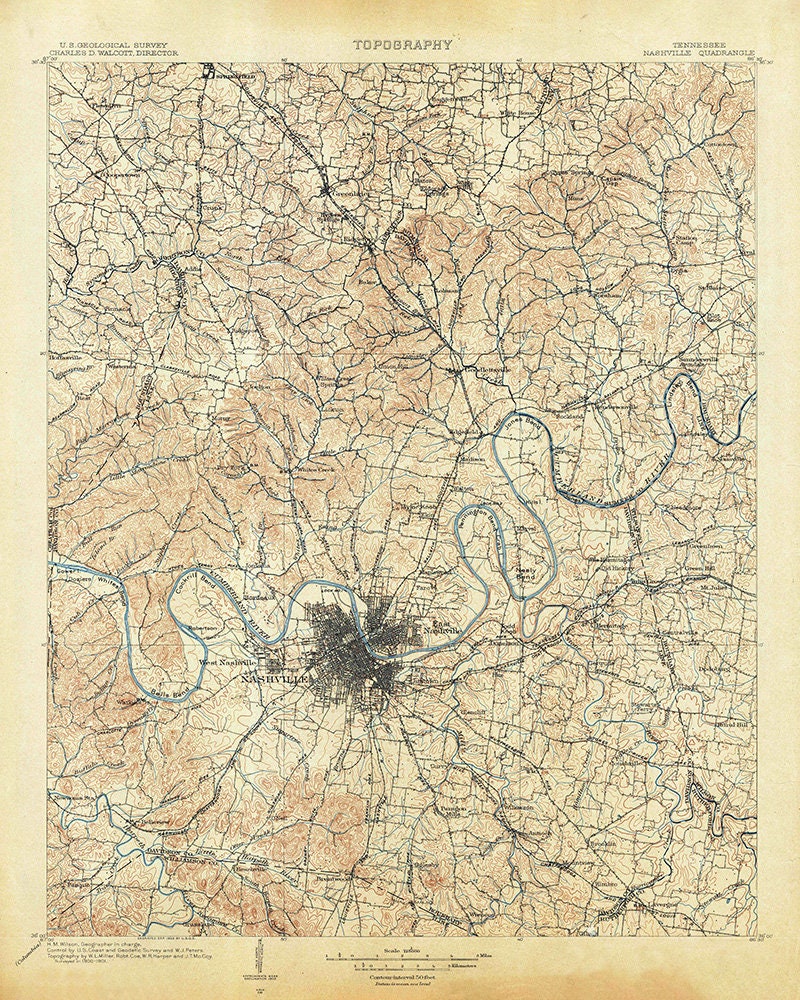 1903 Topo Map of Nashville Tennessee Quadrangle