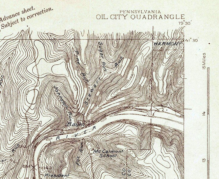 1922 Topo Map of Oil City Pennsylvania Quadrangle