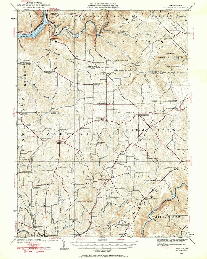 1922 Topo Map of Tionesta Pennsylvania Quadrangle