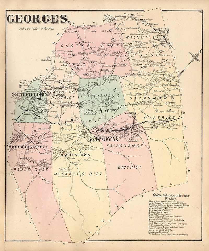 1872 Map of Georges Township Fayette County PA