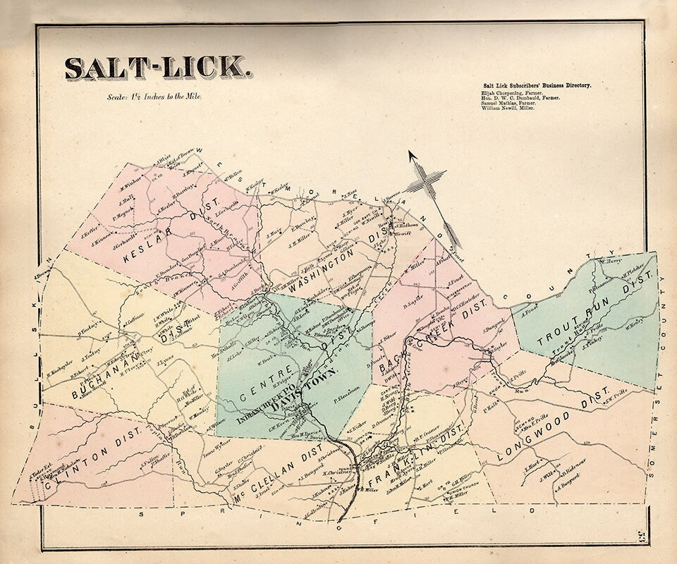 1872 Map of Salt-Lick Township Fayette County PA