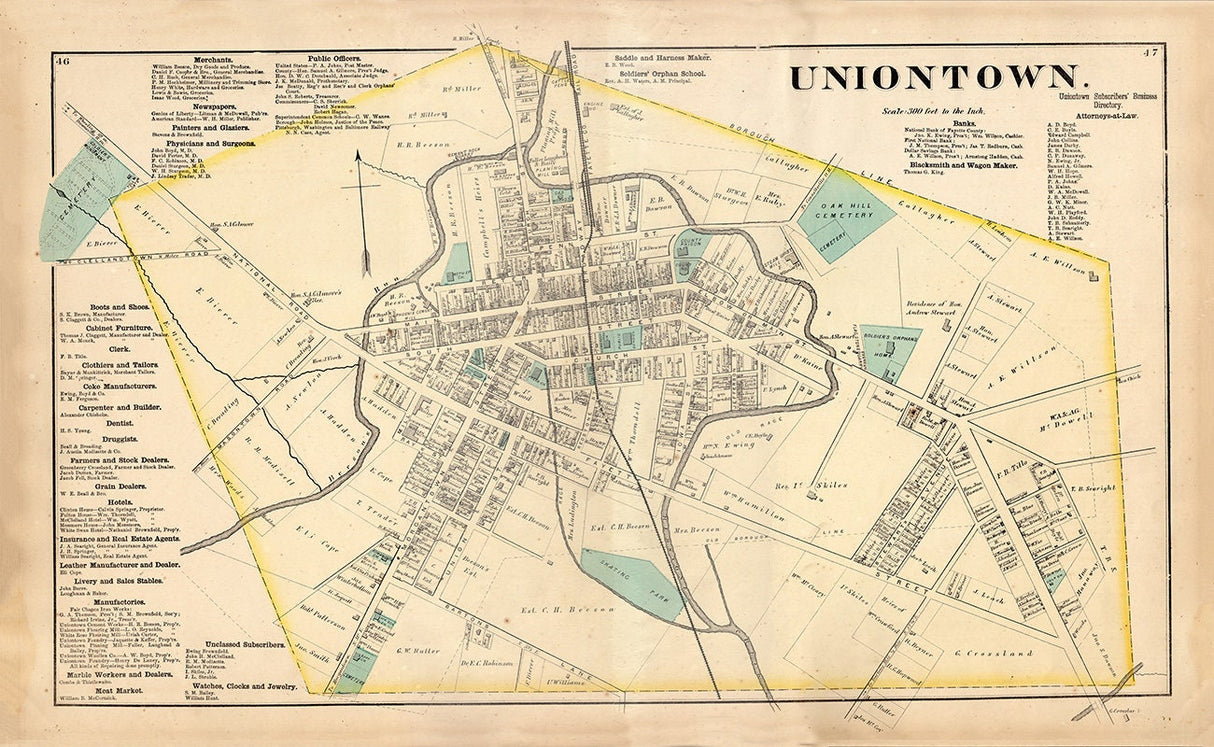 1872 Map of Uniontown Fayette County PA